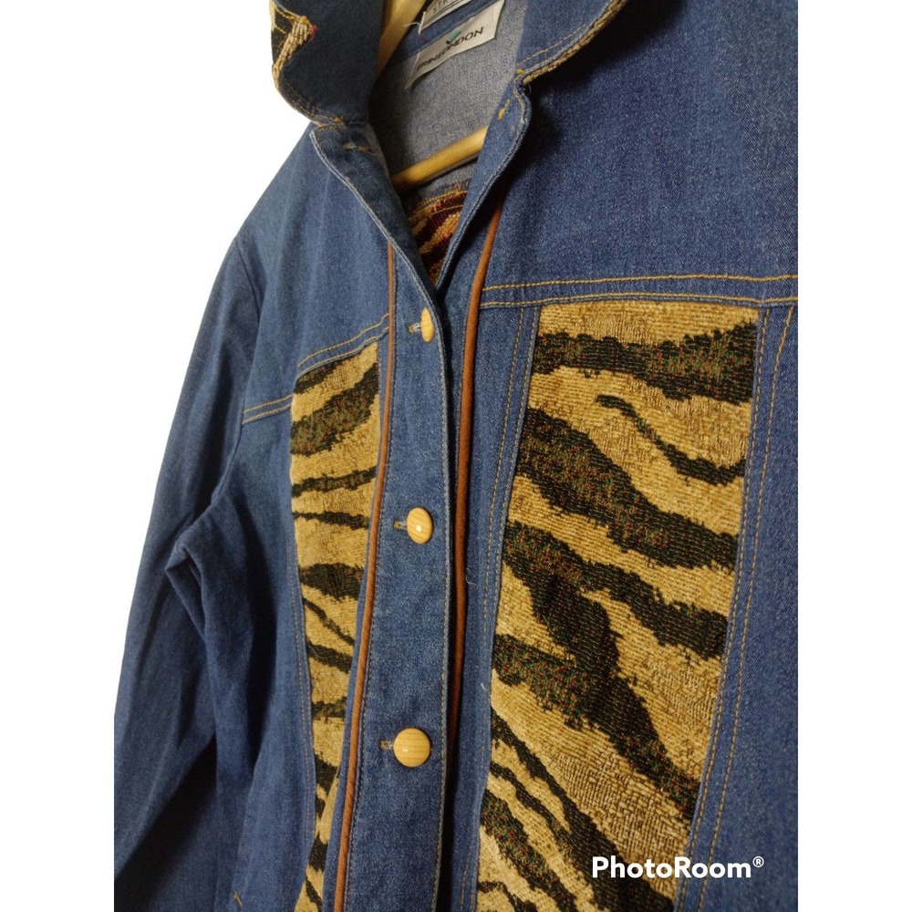 Y2K Erin London Stretch Denim Zebra Jacket Small Wild Animal Print Jean Bratz - Picture 5 of 8